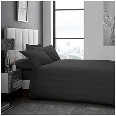 Image of GC GAVENO CAVAILIA Stain Stripe Duvet Set OR Fitted Sheet Housewife Pillowcases, Textured Bedding Quilt Set, Charcoal, Super King
