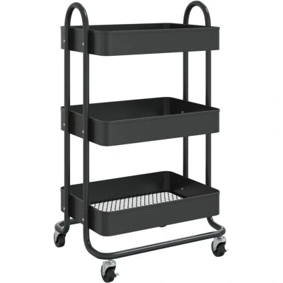 Image of vidaXL 3 Tier Trolley Black 43x34x79 cm Steel