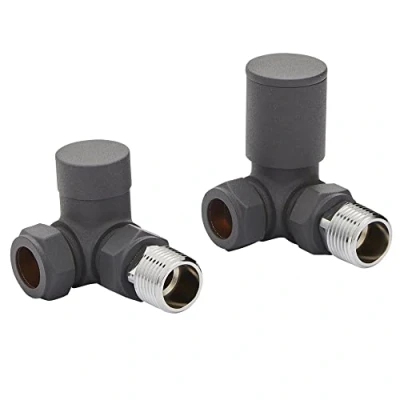 Image of Team Controls Designer Matt Anthracite Corner Radiator Valves Pair 15mm Towel Rail Valve KT