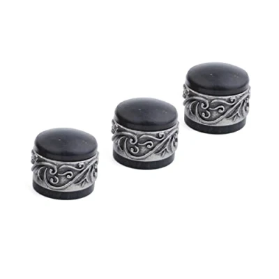 Image of Guyker 3Pcs Ebony Potentiometer Control Knobs Dia. 6mm (0.24&quot;) Shaft Pots Long Grass Flower Around Dome Speed Tone Volume Knob Guitar Bass Antique Silver