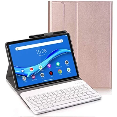 Image of RLTech Keyboard Case for Lenovo Tab M10 FHD Plus (QWERTY Layout), Ultra Slim Flip with Removable Wireless Stand Cover TB X606F 10.3 Inch, Rose gold