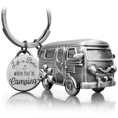 Image of LANOLU Keyring Camping Luck, Caravan Gift, Motorhome Gift for and Camper, 3D Trailer Accessories Made of Metal, silver,