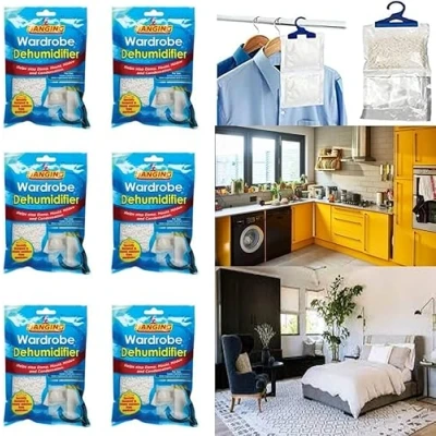 Image of SKYTE® 12 pack Wardrobe Dehumidifier Hanging Bags Moisture Absorbers, Trap, Condensation, Dehumidifiers for Damp, Mould, Bedroom, Caravan, Bathroom, Basement, Office 180g Each