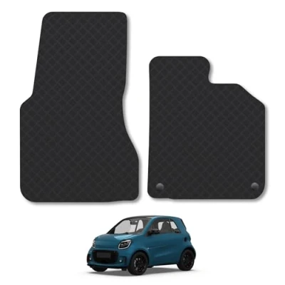 Image of Rubber Car Mats Compatible with Smart Fortwo (2014 ) Tailored Fit Floor Set Accessory Black Custom 4 Pieces Clips Anti Slip Backing, Heavy Duty &amp; Waterproof