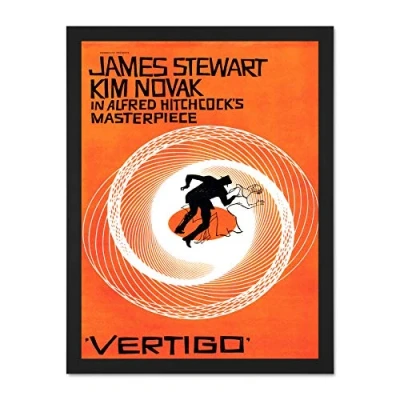 Image of Wee Blue Coo Movie Film Vertigo 1958 Saul Bass James Stewart Alfred Hitchcock Large Framed Art Print Poster Wall Decor 18x24 inch