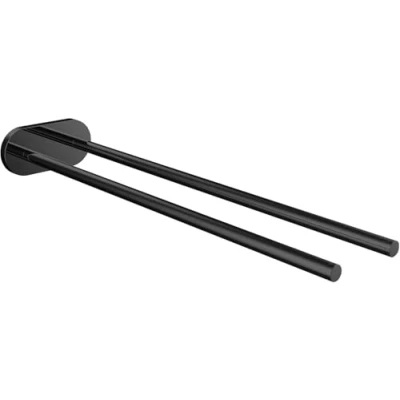 Image of EMCO Round Wall Mounted Towel Rail, Rigid Metal Bath Holder for Two Towels, Matt Black