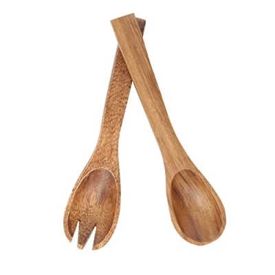 Image of Premier Housewares 1104580 Salad Servers Bowl &amp; Tongs Wooden Fork Small Spoon bamboo 26 cm x 3 2