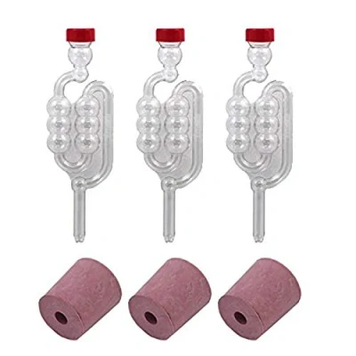 Image of 3 x Home Brew Bubbler Airlocks &amp; Bored Rubber DJ Bungs