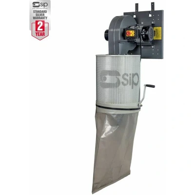 Image of SIP Wall Mounted Single Cartridge Dust Extractor Collector for Woodworking Workshop, 230V 750W 1hp, 56L Capacity, 850m3/hr Air Flow, 1 Micron High Filtration Fine Particles Including MDF