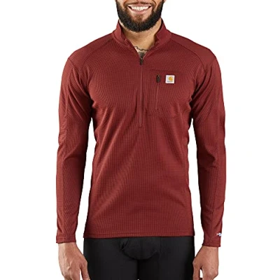 Image of Carhartt Men&#039;s Force Tech Quarter Zip Thermal Base Layer Long Sleeve Shirt Top, Fired Brick, Large