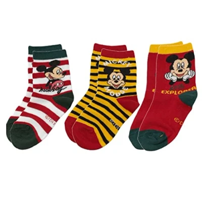 Image of HOVUK 3x Pairs Kids Socks (UK 3 5.5/EU 19 22), Mickey Mouse Boys Soft Stretchy Casual Wear Slippers Socks, Cute Summer Accessories for Baby Toddler Aged 6 18 Months