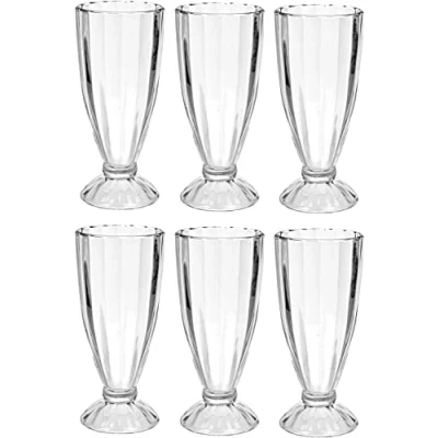 Image of Set of 3/6 Ice Cream Sundae Milkshake Glasses 350ml Long Tall Knickerbocker Glory Dessert Dish American Style Soda Fountain Smoothie Fruit (Pack 6)