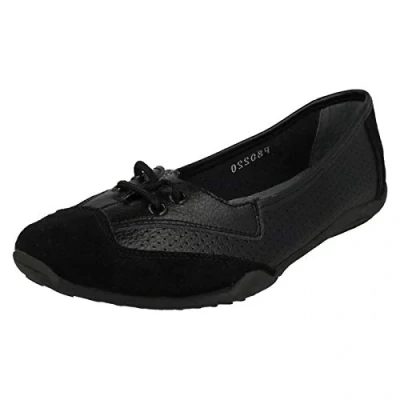 Image of Down To Earth Ladies Flat Comfort Ballerinas Black Leather UK Size 6 EU 39 US 8