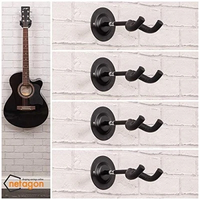 Image of Netagon Short Arm Guitar Hanger Hook Holder Wall Mount Display Fits All Guitars, Bass, Banjo, Etc. (4 x Hanger)
