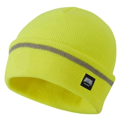 Image of TuffStuff Reflective Beanie Yellow Versatile Cosy &amp; Comfortable 100% Acrylic Thinsulate Lined Banding Mens Hat Winter Work Hats for Men