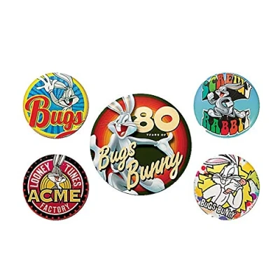Image of Genuine Looney Tunes Bugs Bunny 80th Anniversary 5 Piece Button Badge Set
