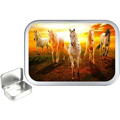 Image of TEEZ Horse Sunset 50ml, 1oz Hinged Silver Tobacco Tin, Pill Storage Tin
