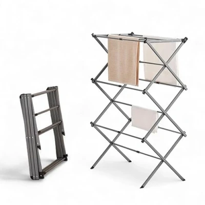 Image of LUXTROUS Expandable Clothes Drying Rack Foldable 3 Tier Laundry Rack, Adjustable Towel Air Clothing Indoor &amp; Outdoor Racks Horse Airer, White