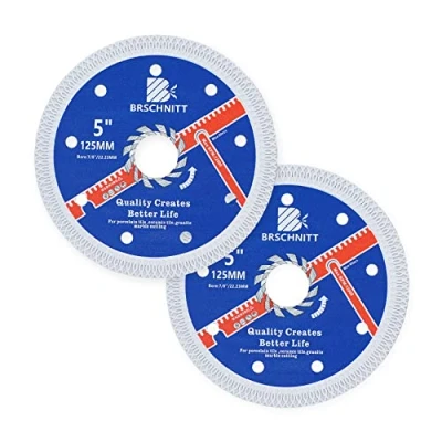 Image of Super Thin Diamond Porcelain Saw Blade with x Teeth,BRSCHNITT 2pcs 125mm Arbor 22.23mm Angle Grinder Cutting Disc for Dry/Wet Tile Ceramic Marble Granite