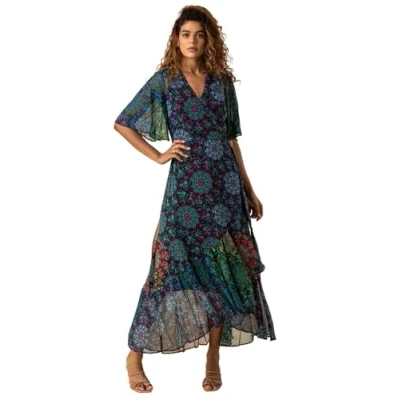 Image of Roman Womens Abstract Print Maxi Wrap Dress Multicolour Size 12 UK