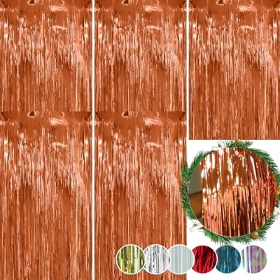 Image of SRV Hub® Pack of 5 Christmas Lametta Strands Angel Hair Xmas Tree Decoration, Hanging Decoration for Wall or Window Size 1.2M (Rose Gold Foil Lametta)