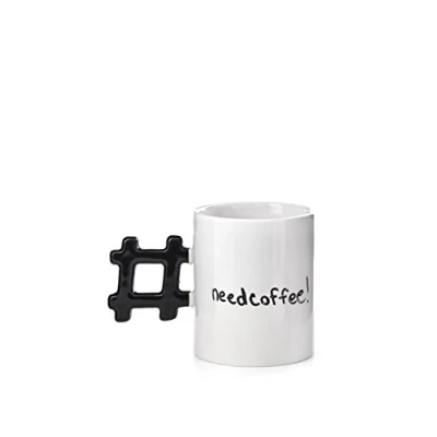 Image of Kikkerland Hash Tag Mug, Ceramic, White/Black, 14,5 x 8,9 11,2 cm