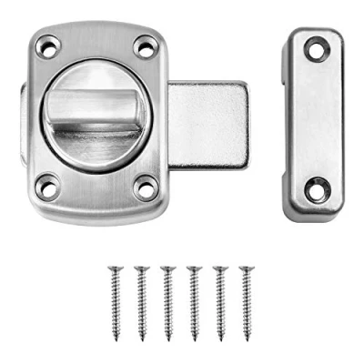 Image of QWORK® Rotate Bolt Latch Lock Stainless Steel Gate Bathroom Door Lock, Applicable to Various Doors, Silver