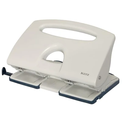 Image of Leitz 4 Hole Punch, 40 Sheets, Guide Bar with Format Markings, Metal, 51320085 Grey