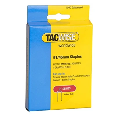 Image of Tacwise 1174 Type 91 / 45 mm Galvanised Narrow Crown Staples, Pack of 1,000