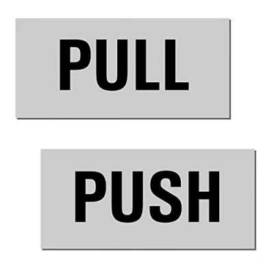 Image of PUSH PULL Signs Set of 2 anodised aluminum self adhesive 2.95 x 1.38 inch No.36036 E