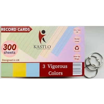 Image of 300 Pcs Ruled Index Coloured Flash Cards Revision (7.5x12.5cm) Two Sided Lined Record &amp; Cue Study Office Large Flashcards School Learning Memo
