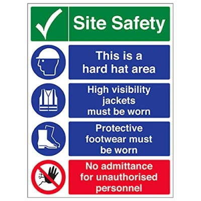 Image of V Safety Multi Hazard Site No Admittance Warning Sign 300mm x 400mm Self Adhesive Vinyl