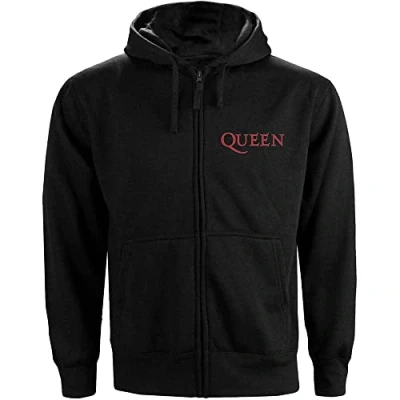 Image of Rockoff Trade Men&#039;s Queen Classic Crest Zip (Back Print) Hoodie, Black (Black Black), XX (Size:XX Large)