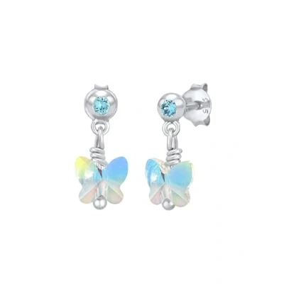 Image of Elli Earrings Children&#039;s Ear Hanger Butterfly Pendant Sparkling with Crystal in 925 Sterling Silver