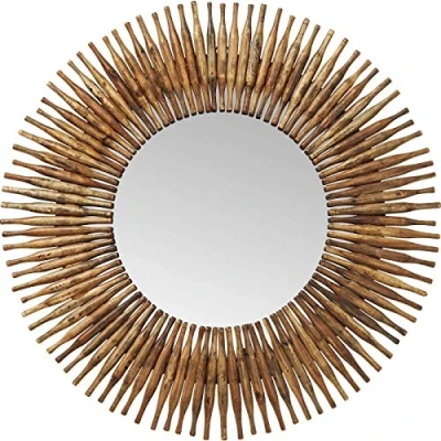 Image of Kare Design Mirror Sunlight, Brown, Glass mirrored, recycled solid wood lacquered, Ø120cm, hanging mirror, room decor, wall decor for living room, bed hallway