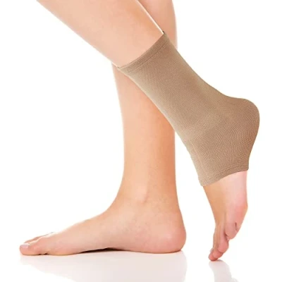 Image of Actesso Elasticated Ankle Support Sleeve Pain relief and stabilisation for weak or Injured ankles. Black Beige &amp; left right use (Beige, Large)
