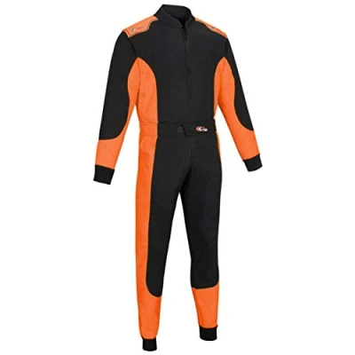 Image of Adult Kart Racing Suit Race Rally One Piece Polycotton Karting (Black &amp; Orange, XXL)