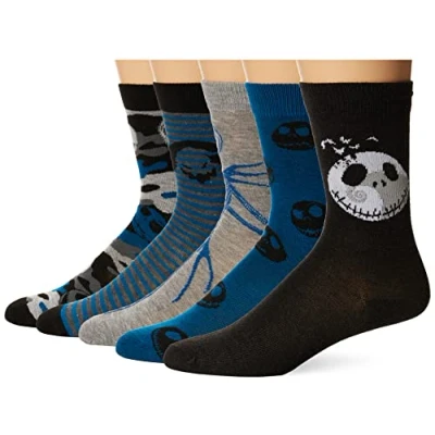 Image of Disney Nightmare Before Christmas Men&#039;s 5 Pack Crew Socks, Grey Blue Multi, 10 13