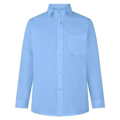 Image of Boys Dress School Shirts Short Sleeve Long in Blue &amp; White Colour (17&quot; Collar Size, Sleeve)