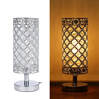 Image of Tomshine Crystal Bedside Table Lamp Sliver Bedroom Nightstand Light Modern E27 for Living Room,Guest Room,Dresser Decoration