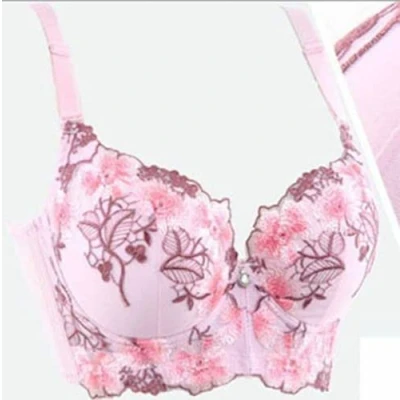 Image of Thick Padded Add 2 Cups Bra Women Push up Brassiere Deep V Lace Underwire Bras D (40B,Pink)