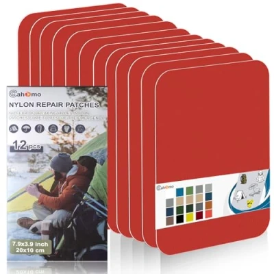 Image of Nylon Repair Patches 20x10 cm 12 pcs Tape Fabric Patch Self Adhesive Outdoor Camping Gear Kit for Tent, Umbrella, Down Jackets, Sleeping Bag, Knapsack （Orange）