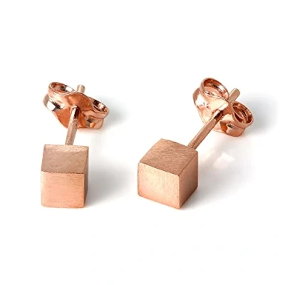 Image of Rose Gold Dipped Sterling Silver Matt Finish 4mm Cube Stud Earrings