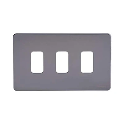Image of Schneider Electric Ultimate Screwless Flat Plate 3 Gang Grid Faceplate, with Mounting Frame, GUGS03GBN, Black Nickel, Pack of 5