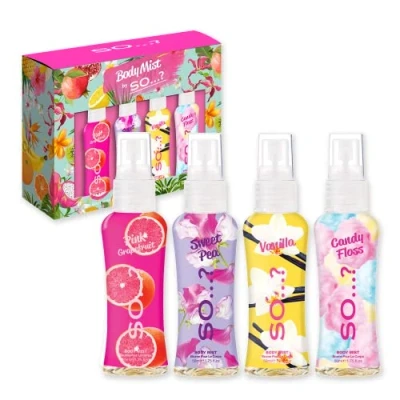 Image of Body Mist By So…? Womens Mini Gift Set, with Pink Grapefruit, Vanilla, Candy Floss &amp; Sweet Pea, Fragrance Spray Set (4x50ml)