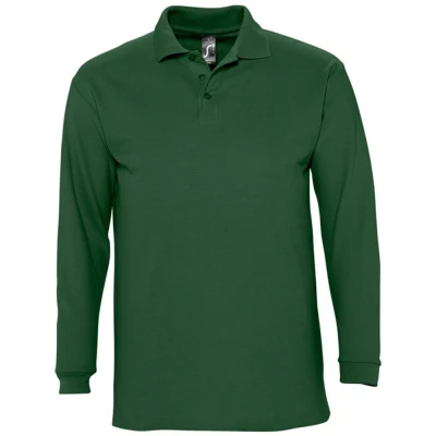 Image of SOLS Mens Winter II Long Sleeve Pique Cotton Polo Shirt (Golf Green) Multicolour Size Small