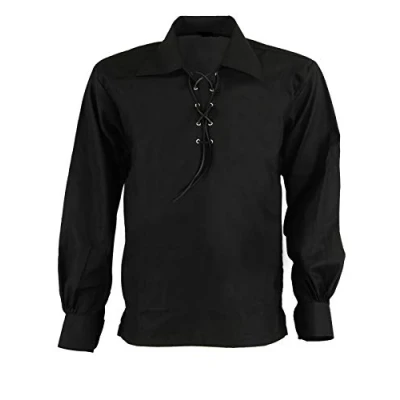 Image of Z&amp;N PRODUCTS Black Scottish Highland Jacobite Jacobean Ghillie Kilt Shirt (4XL)