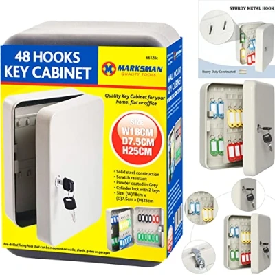 Image of 48 Hooks MARKSMAN 10&quot; METAL LOCK KEY CABINET WALL MOUNTED SAFE SECURITY Home Office Business Flats Concierge + 2 Keys UK FREE P&amp;P