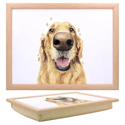 Image of Tamersgifts Cushioned Laptrays Lap Tray TV Dinner Bean Bag Padded Cushion Gift (Golden Retriever Laptray)