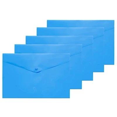 Image of eco A4+ 50% Recycled Transparent Press Stud Popper Wallet, Plastic Folders (Pack of 5), Blue, eco035BLUE
